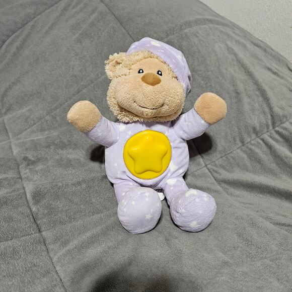 Avon Night Light Up Plush Teddy Bear Purple Pjs Pajamas Yellow Star Moon WORKS - Picture 1 of 8